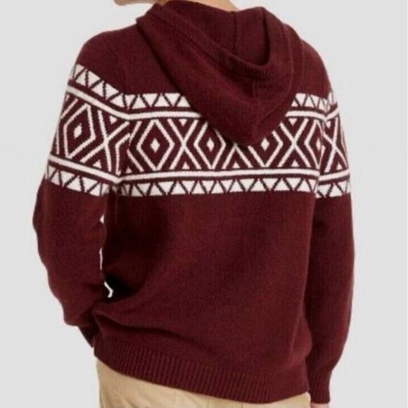 Goodfellow Knit Hooded Sweater Men's Size XL Burgundy/White Pullover Soft Preppy - Picture 10 of 10